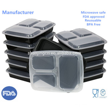 Récipients en plastique de préparation de repas de récipients de stockage de nourriture de 3 compartiments, boîte à déjeuner de Bento